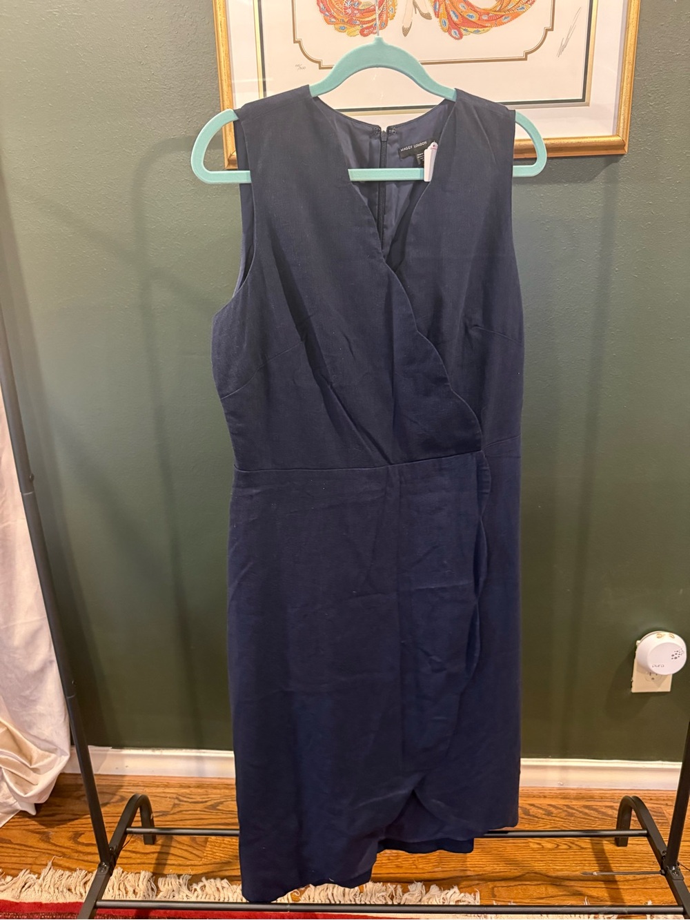 Maggy London Navy Sleeveless Faux-Wrap Midi Dress